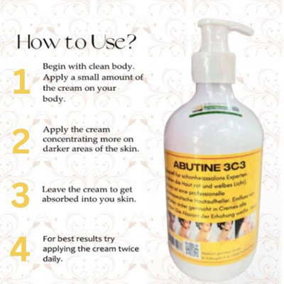ABUTINE 3C3 cream bottle with directions to use instructions on a light background