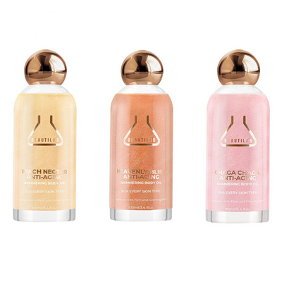 Anti-aging inspired shimmering body oil