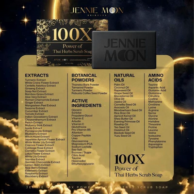 Close up of Jennie Moon 100X Scrub Soap packaging