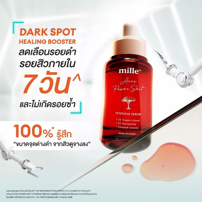 Close-up dropper of Mille Acne Power Shot Serum