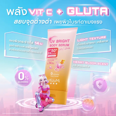 Animated character with MizuMi Vit C Gluta Body Serum