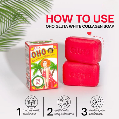 OHO Gluta Soap pink bar with colorful box