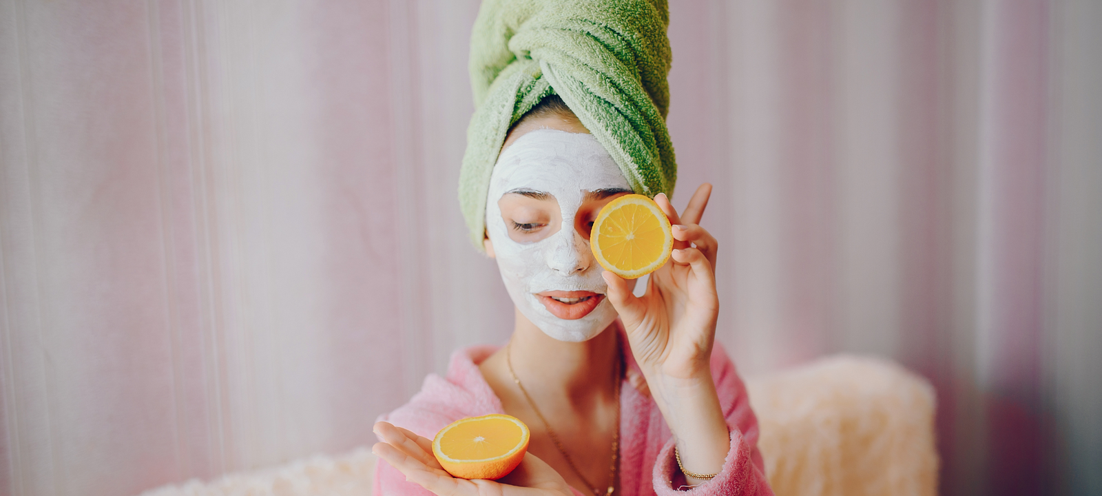 Woman wearing a facial mask as part of a skincare beauty routine