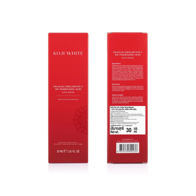 Close-up of Koji White face serum bottle