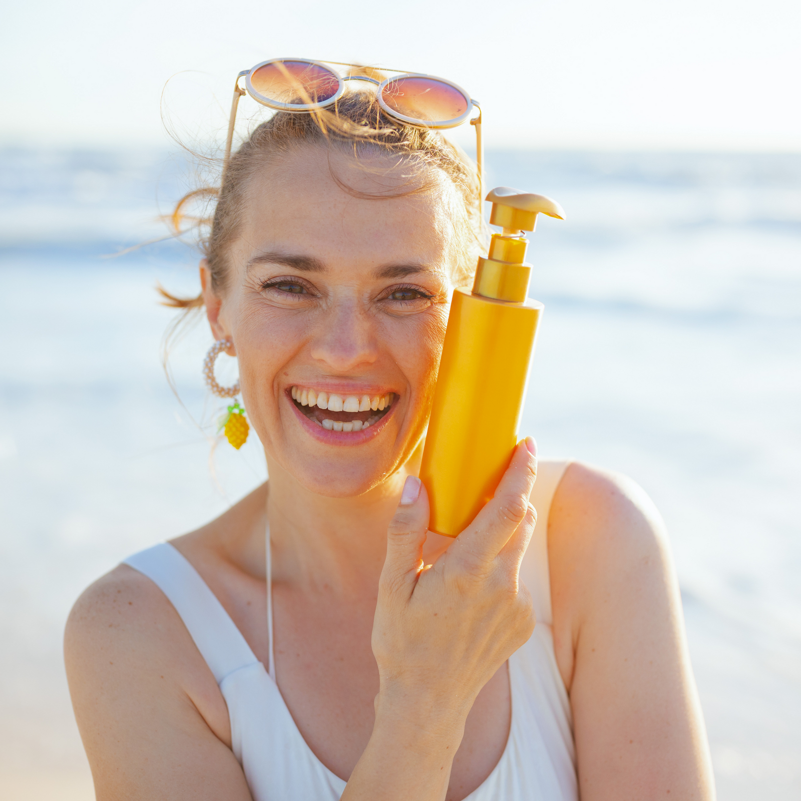 Sun care skincare products used during outdoor skin care routines