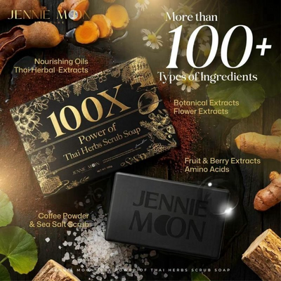 Luxury black Jennie Moon Scrub Soap with gold design