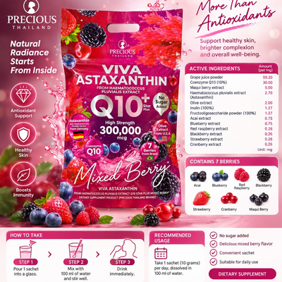 Close-up of Viva Astaxanthin Q10 Star Plus sachet